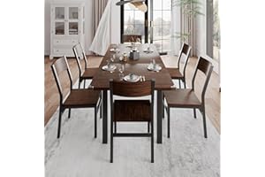 Einhomn 7-Piece Dining Room Table Set with 6 Chairs, 63" Extendable Dining Table & Chairs Set for 4-6, MDF Board & Metal Frame, Dinette for Kitchen, Dining Room, Espresso