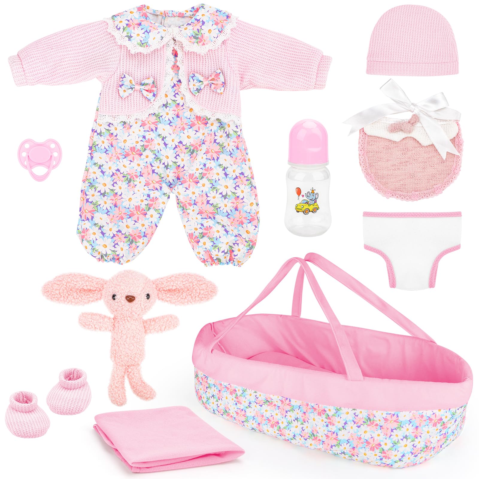 Photo 1 of deAO Baby Doll Accessories Baby Doll Clothes with Bassinet for 12-18 Inch Baby Dolls Includes Carrier Bassinet Bed, Doll Clothes, Blanket,Diapers Pretend Play Set Toys for Kids Girls Boys