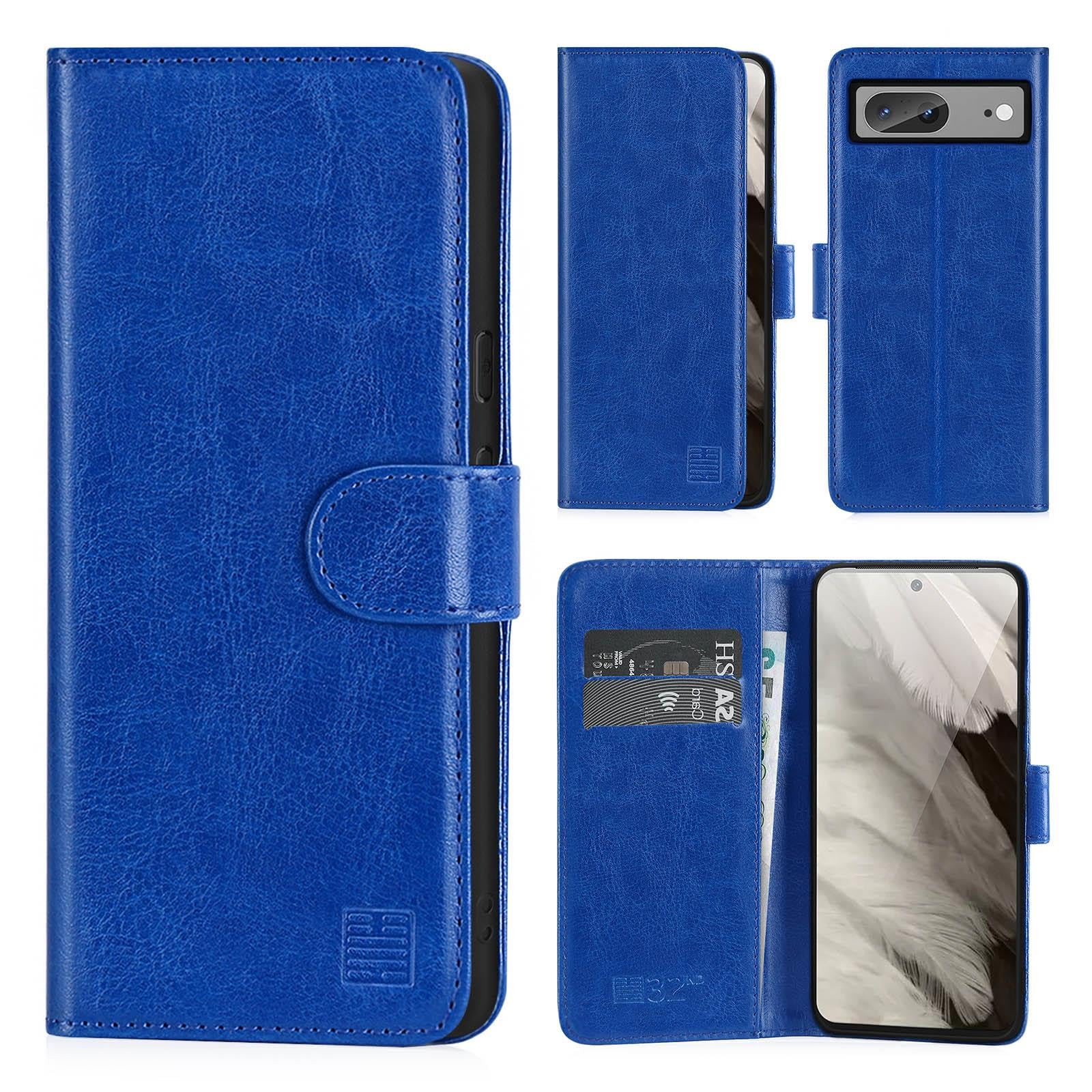32nd Book Wallet PU Leather Case Cover for Google Pixel 8, Flip Case With RFID Blocking Card Slots, Magnetic Closure and Built In Stand - Deep Blue