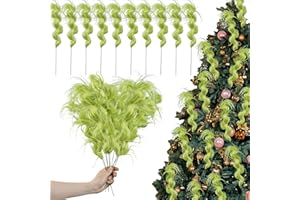 Sggvecsy 10 Pcs Christmas Tree Topper 18’’ Lime Green Furry Tree Picks Furry Spiral Curly Sprays Stems Christmas Ornaments Accessories Xmas Tree Filler for Party Vase Filler Office Home Holiday Decor