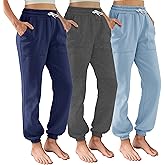 DITOK Sweatpants for Women 3 Pack, Fleece Lined Athletic Joggers with Pockets, Baggy Comfy Lounge Pants for Workout