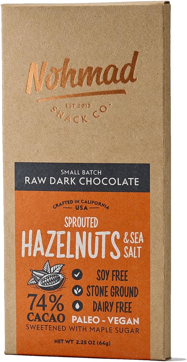 Nohmad Snack Co, Bar Chocolate Raw Dark Hazelnut, 2.25 Ounce