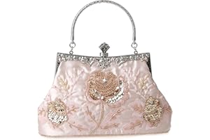 Womens Vintage Floral Beaded Rhinestone Embroidery Clutch Sequin Crossbody Bag Evening Handbag for Bridal Wedding Party Prom