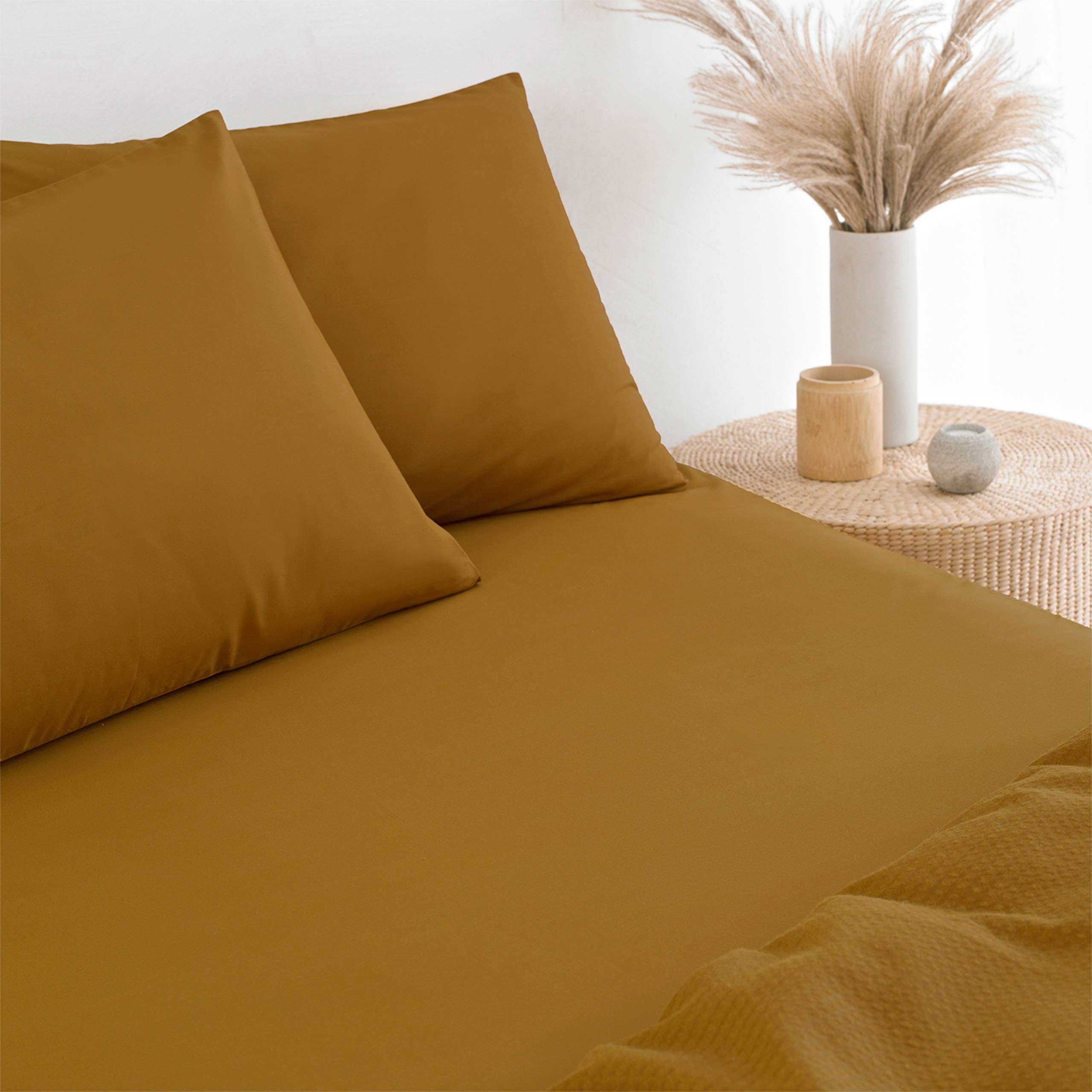 The Linen Yard Stonewash 100% Cotton 250 Thread Count Fitted Sheet, Ginger, Single