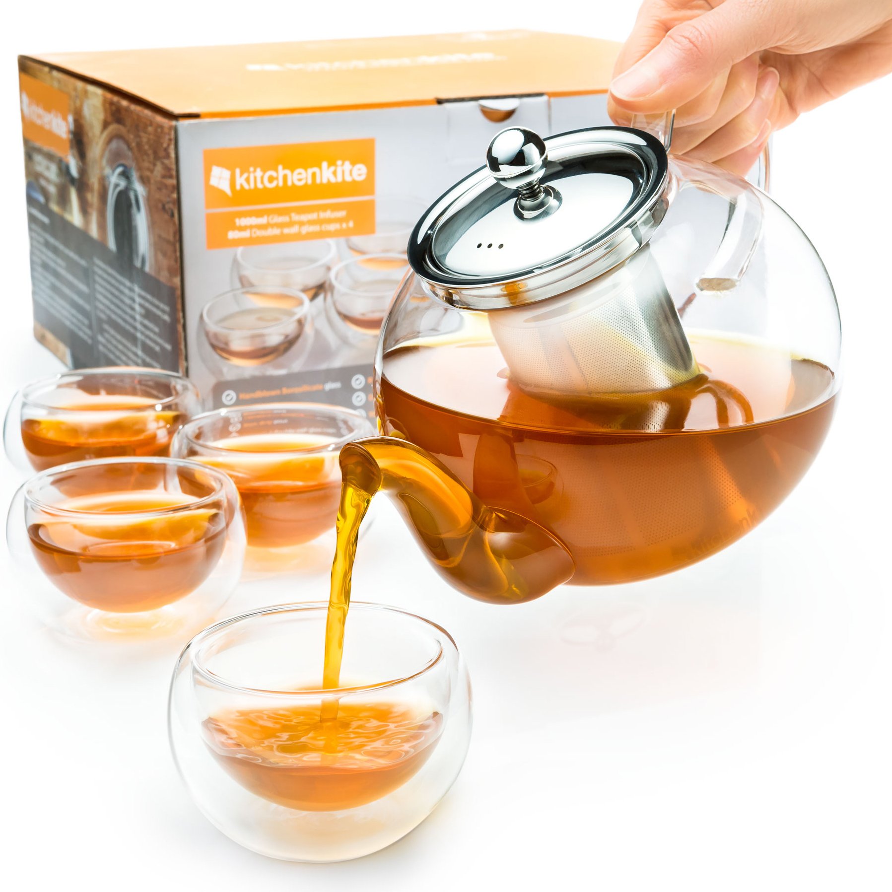 Stovetop Safe Tea Kettle, Holds 46 Cups, Glass Teapot with Infuser Set