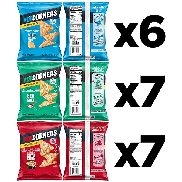 POPCORNERS POPPED CORN SNACKS, CORE 3 FLAVOR VARIETY PACK, 1 OUNCE (CONTAINS 20 PACKETS) (PACKAGING MAY VARY), KOSHER