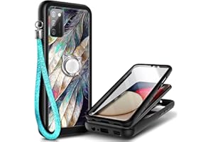 NGB Supremacy Galaxy A03S Case, Full Body Protection with [Built-in Screen Protector] Ring Holder/Wrist Strap, Slim Fit Shockproof Bumper Durable Cover for Samsung Galaxy A03S (Feathers)