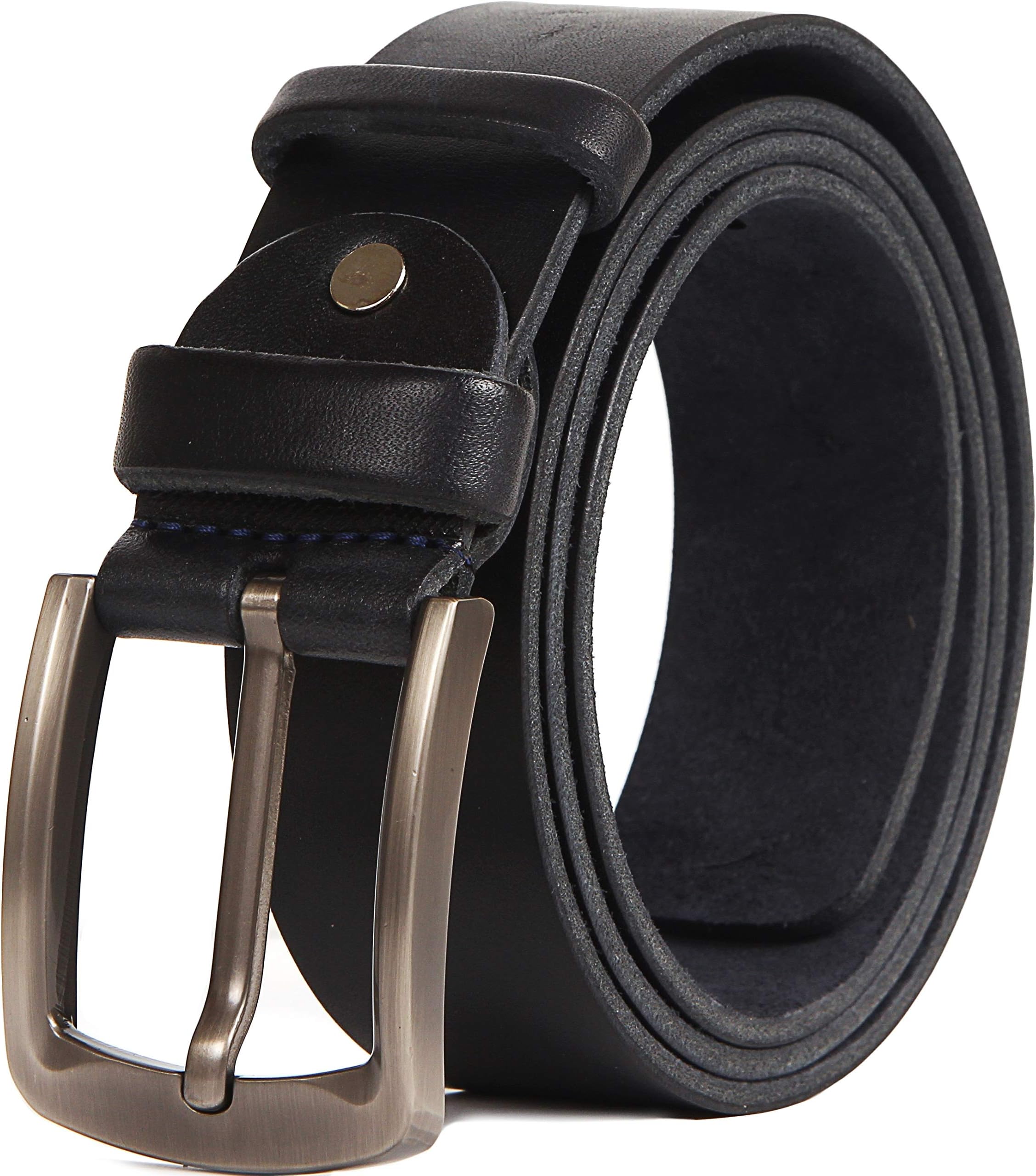 Casual Men's Leather Belt for Jeans, 1 1/2 inch Navy Color, Big And Tall