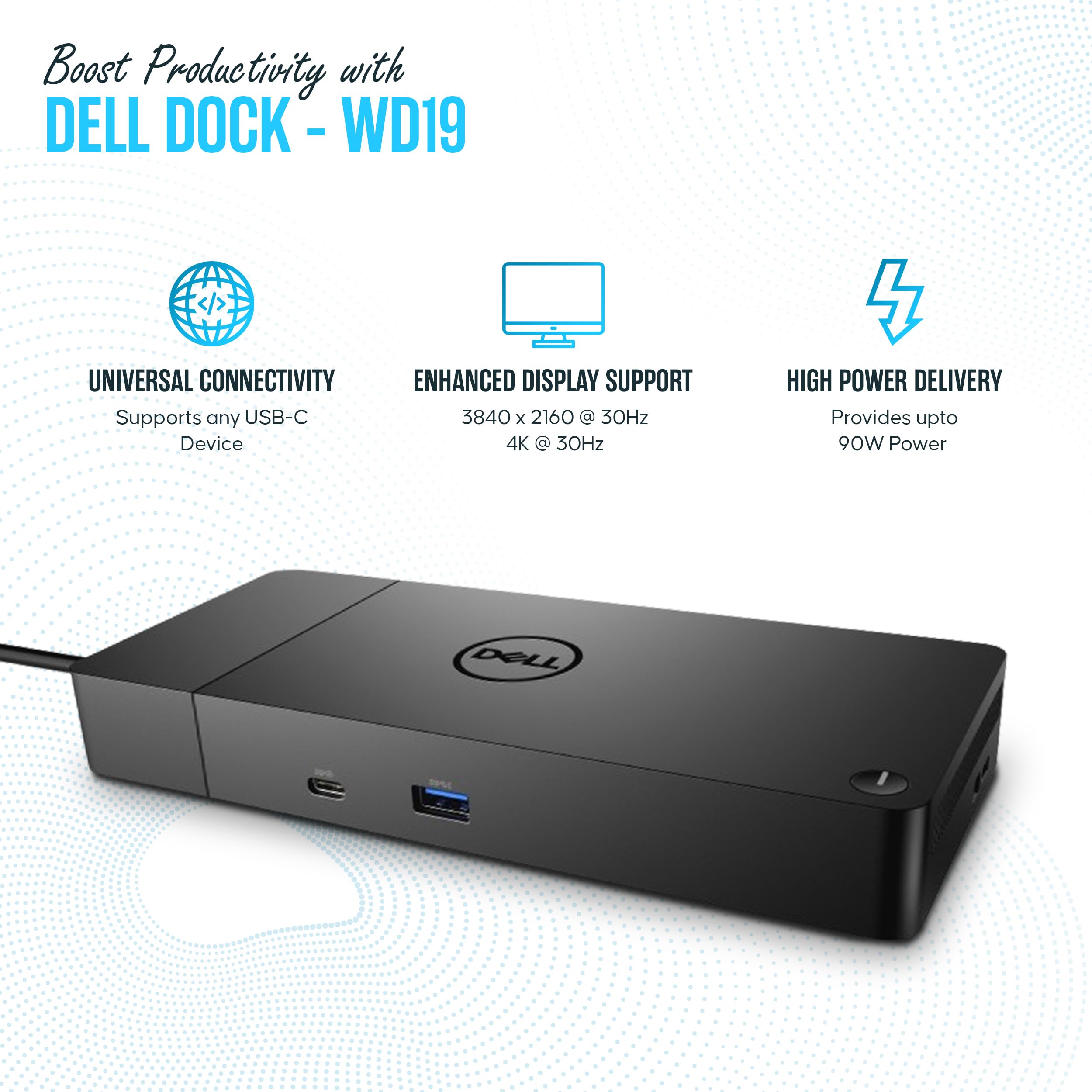 Koncept WD19 for Dell Replacement - USB C Docking Station - Dock Station Dual Monitor with 180W, Power Cord & HDMI Cable, Dual DisplayPort Dell Dock - Laptop Docking Station