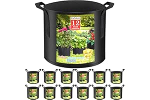 KuMers 12 Pack Grow Bags 5 Gallon, 300G Heavy Duty Thickened Non-Woven Plant Bag Plant Fabric Pots with Handles Planting Bags, Pot for Plants