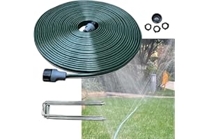 Watoo 2025 Sprinkler Hose & Soaker Hose for Yard - 50 FT Reinforced Flat Garden Hose with Holes, Heavy Duty No-Kink Lawn Irrigation Hose (Includes Stakes, High Pressure Spray)
