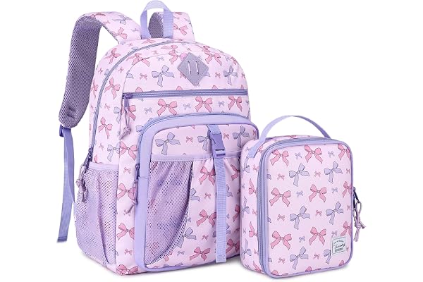 Kids Backpack Lunch Bag Set,Vaschy 2-1 17in Bookbag Insulated Lunch Box for Elementary Primary School,8-14 Years Girls Boys