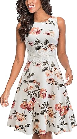 HOMEYEE Women's Sleeveless Cocktail A-Line Embroidery Party Summer Wedding Guest Dress A079