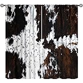 SENQIAN Cow Fur Print Curtains Wild Western Rustic Farmhouse Animal Skin Cowhide Rod Pocket Blackout Window Drapes for Bedroom Living Room Kitchen Cafe Decor W21xL44inx2 Decor