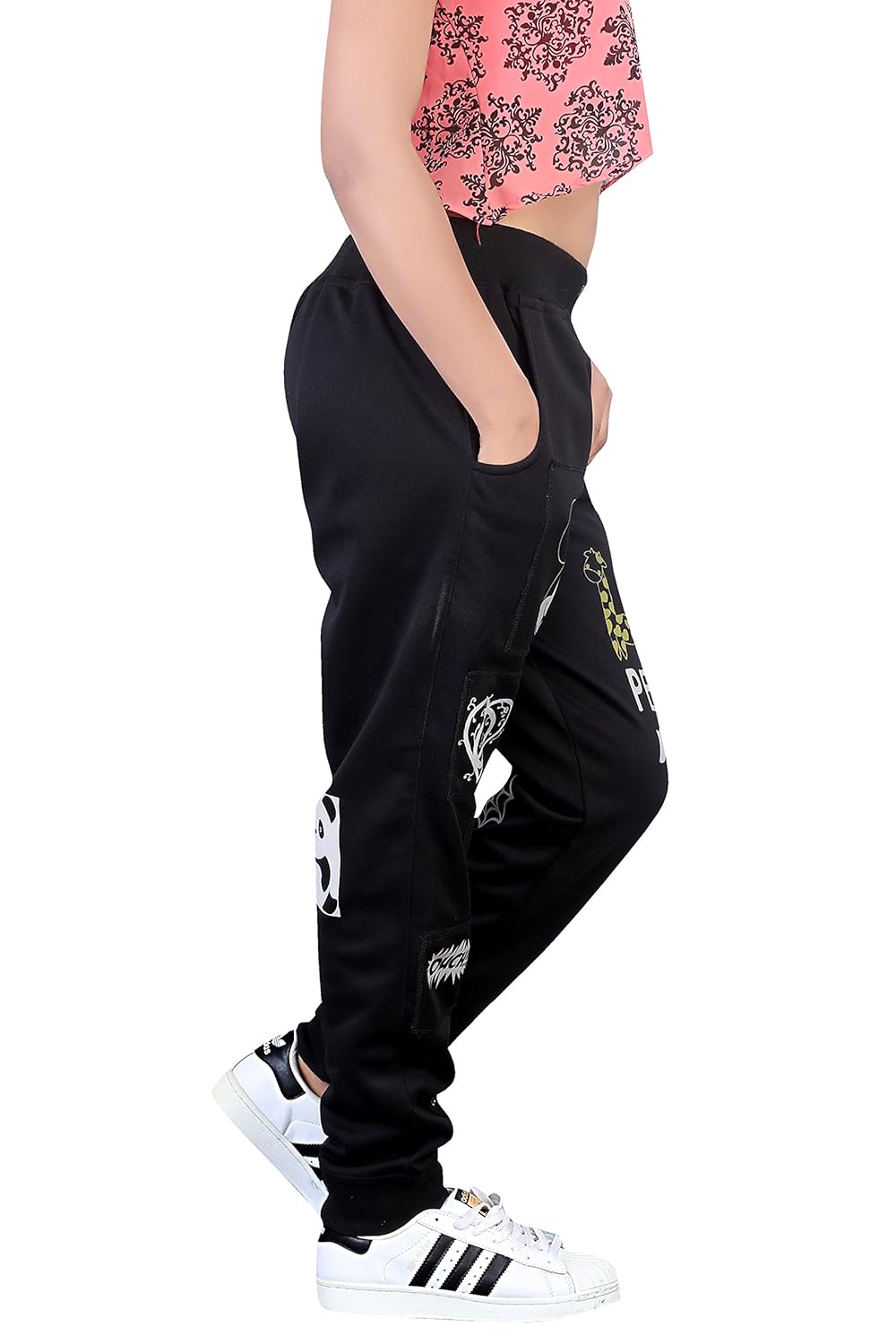 yuvraah women's black mickey patch track pant