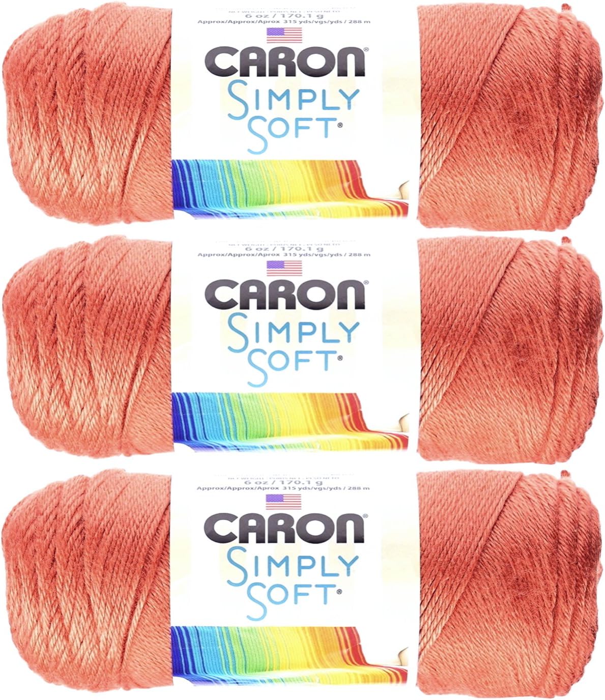 Bulk Buy: Caron Simply Soft 100% Acrylic Yarn (3-Pack) ~ Persimmon # 9754~6 oz. Skeins