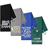 VitalCozy 4 Pieces Tennis Towel Funny Embroidered Tennis Towel with 4 Clip Sports Court Accessory Gifts for Men Women