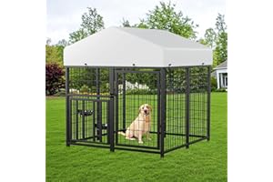 ROOMTEC Large Dog Kennel Outdoor Pet Pens Dogs Run Enclosure Animal Hutch Metal Coop Fence with Roof Cover (4'L x 4'W x 4.25'H)