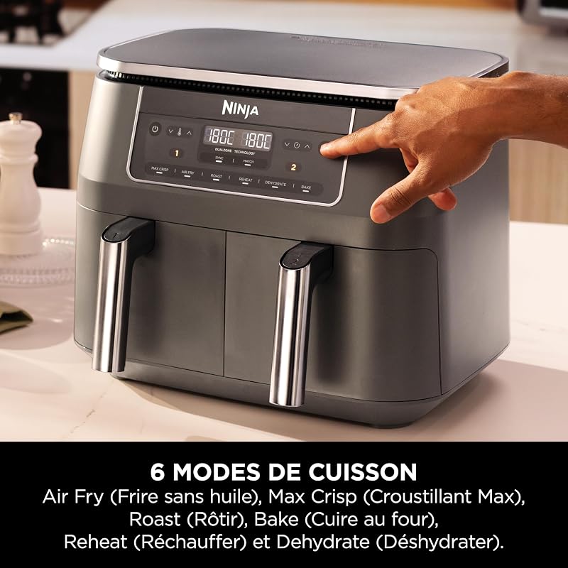 Air Fryer Dual Zone numérique, Friteuse à air, 2 compartiments, 7,6L