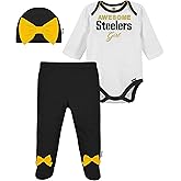Gerber NFL baby girls 3 Pack Bodysuit Registry Gift Set Footed Pant and Cap