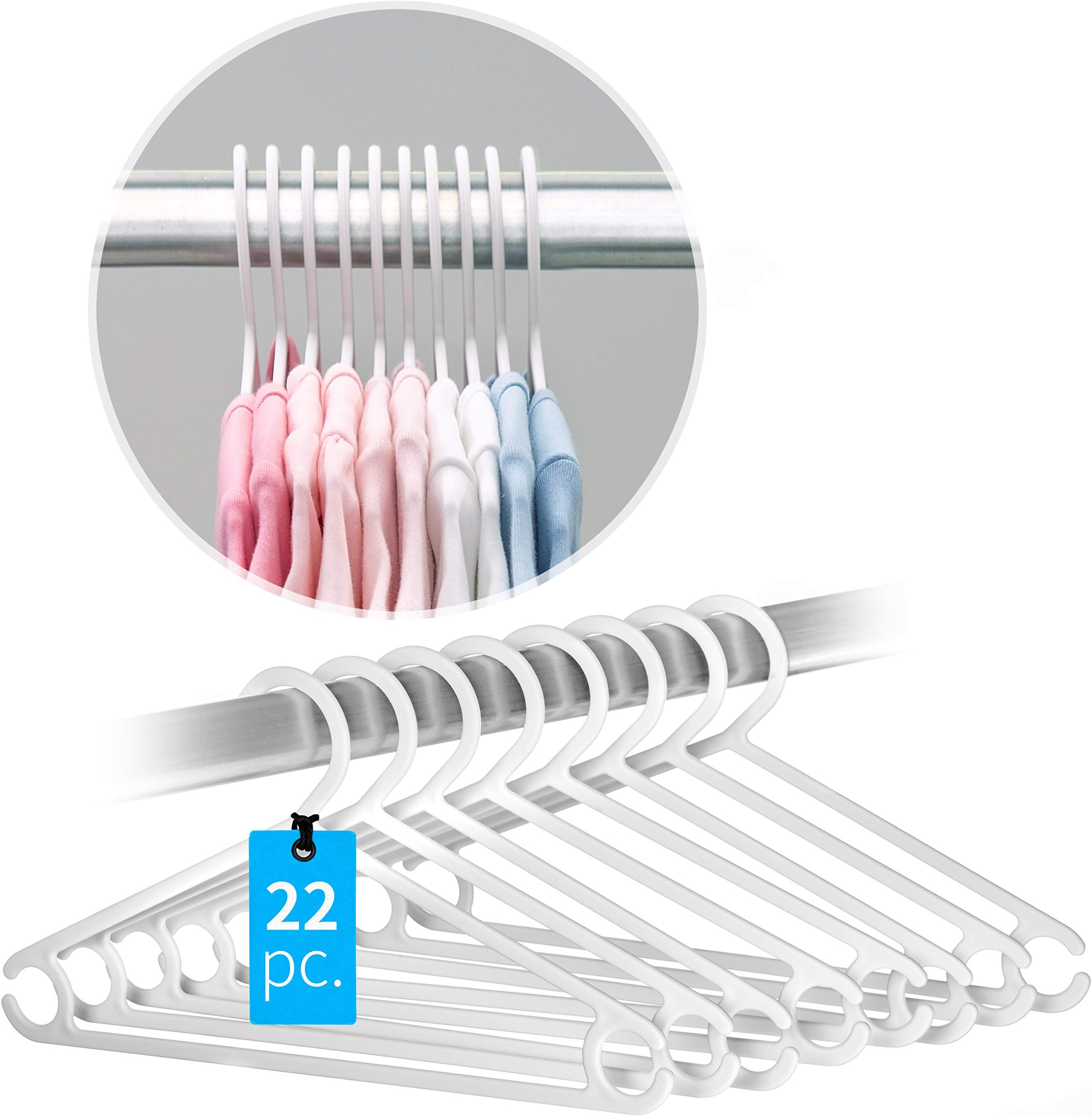 Laloona 22 Pack Children’s Hangers - Tubular, Ultra Thin Kids Coat Hangers for Baby & Toddler Clothes - White