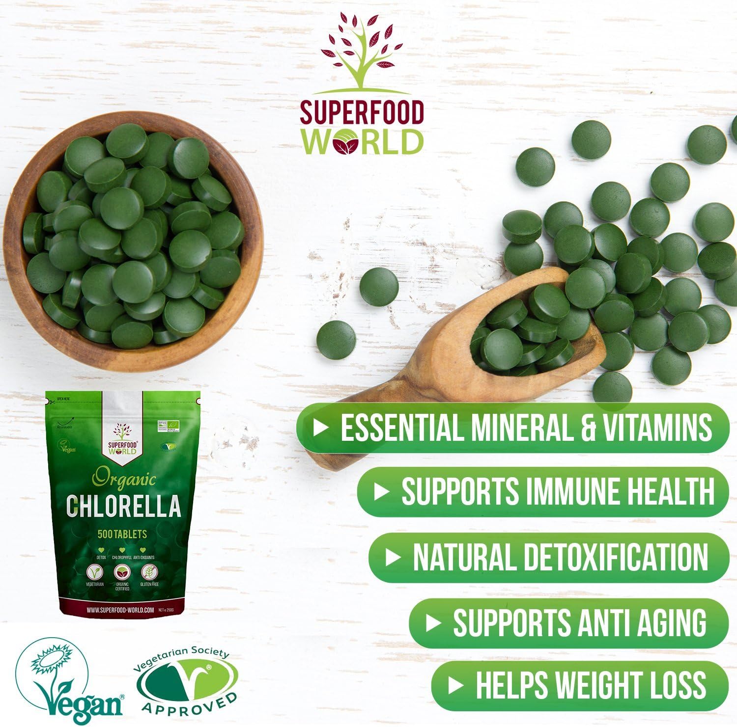 Organic Chlorella Tablets (500 X 500mg) Premium Detox Chlorophyll Superfood, 500 count (Pack of 1) - Image 5
