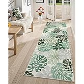 Wonnitar Leaf Washable 2x6 Rug Runner, Tropical Green Bathroom Rugs Runner Kitchen Carpet, Non-Slip Monstera Plant Non-Sheddi
