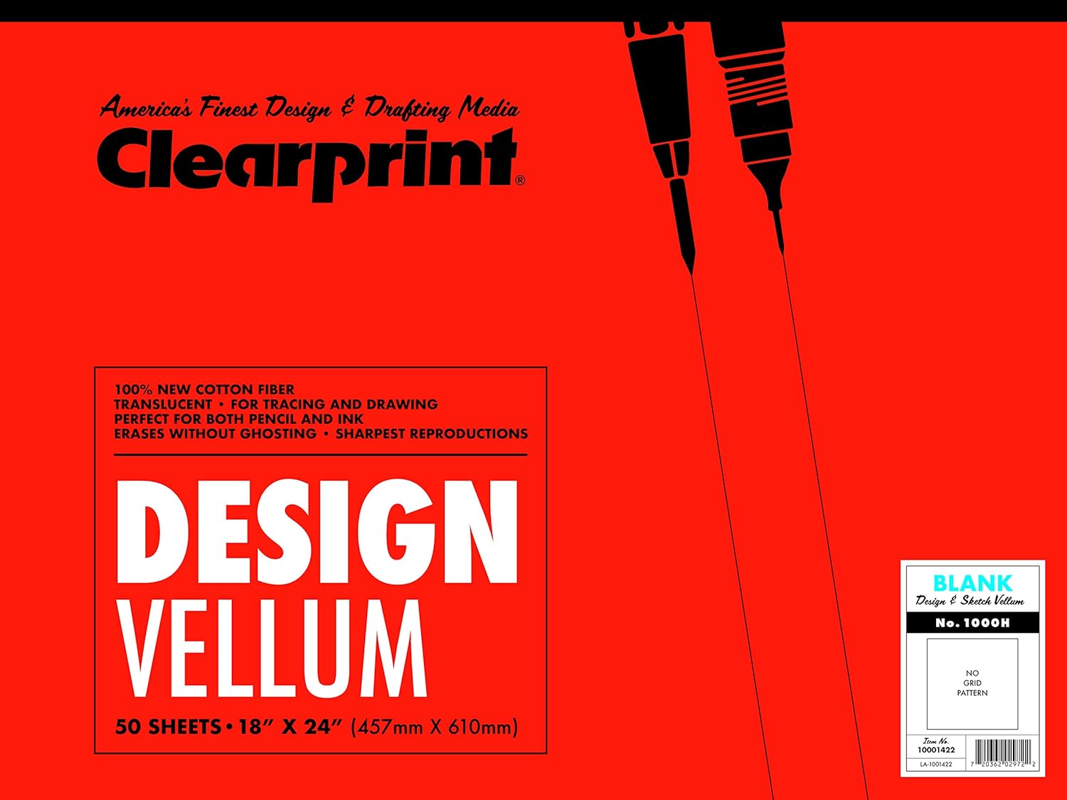 Clearprint 1000H Design Vellum Pad, 16 lb, 100% Cotton, 18 x 24 Inches, 50 Sheets, Translucent White, 1 Each (10001422) : Office Products