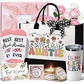 Aunt Gifts for Auntie from Niece Nephew, Aunts Valentines Day Gifts for Auntie, Best Aunt Ever Unique Birthday Gift Basket for Aunties, Mothers Day Gift Set for Her Aunties Women w/Canvas Tote Bag