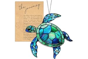 DINIZON Sea Turtle Acrylic Suncatcher Ornament with Story Card, Sea Turtle Gifts for Women, Beach Gifts for Women, Beach Christmas Ornaments for Tree, White Elephant Presents for Friendship (Blue Sea)