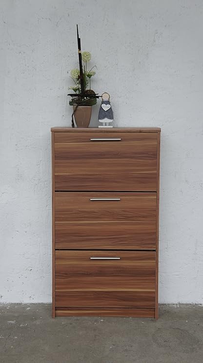 Schuhkipper Schuhschrank Nussbaum Dekor 3fach Schuhregal Schuhkommode