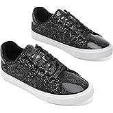 AISFAES Glitter Sparkly Low Top Sequins Lace Up Tennis Shoes Comfort Bling Fashion Shiny Walking Shoes