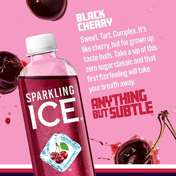 SPARKLING ICE, BLACK CHERRY SPARKLING WATER, ZERO SUGAR FLAVORED WATER, WITH ANTIOXIDANTS AND VITAMINS, 17 FL OZ BOTTLE