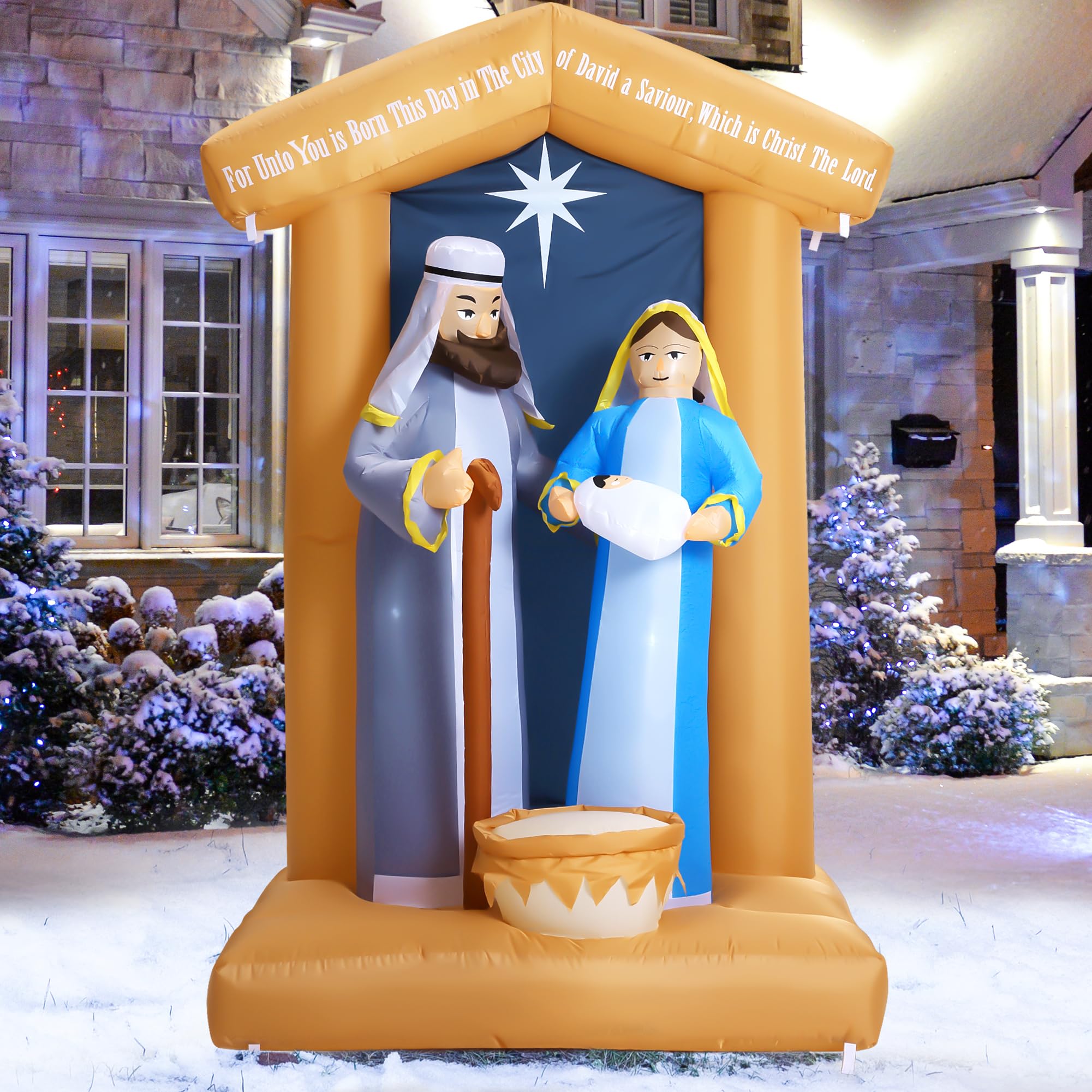 Photo 1 of 7 FT Christmas Inflatables Nativity Scene Outdoor Decorations, Christmas Blow Up Yard Decorations Nativity Sets for Garden Lawn Xmas Decor
