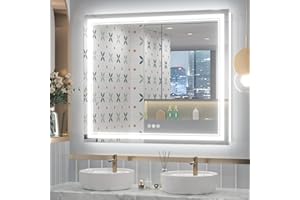 Keonjinn Bathroom LED Mirror 42 x 36 Inch Frontlit and Backlit, Stepless 3 Colors Temperature & Dimmable Tempered Glass Mirror, UL Listed LED Driver, Double LED Strips, Anti-Fog Lighted Vanity Mirror