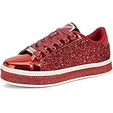 LUCKY STEP Women's Platform Glitter Sneakers | Sparkly Bling Shiny Dressy Bedazzled Wedding Bridal Fashion Walking Shoes