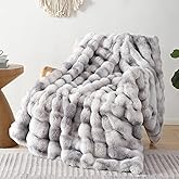 Smoofy Faux Fur Throw Blanket for Couch Rabbit Fleece - Tie-dye Grey Fluffy Blanket for Sofa Bedroom Living Room, Cozy Soft Plush Luxury Thick Winter Fuzzy Comfy Bubble Blanket - 50" x 60"