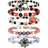 Halloween Beaded Bracelets Pumpkin Spider Ghost Charms Bracelets BOO Happy Halloween Stretch Bracelets Set Holiday Gift