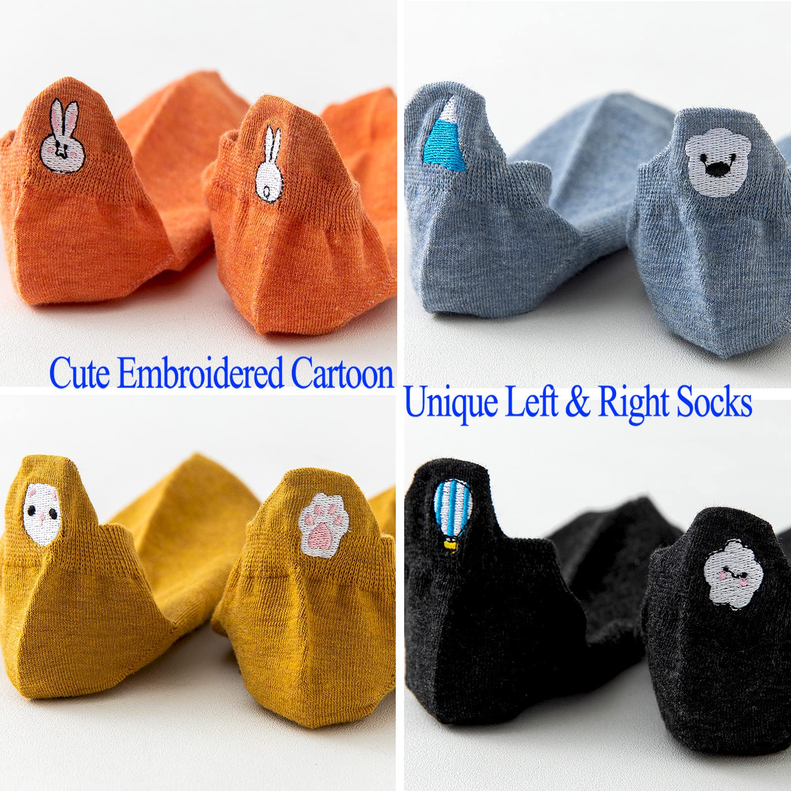 Women Cute Socks 10 Pairs Cotton Kawaii Embroidered Funny Low Cut Socks for Women Girls Ankle Socks