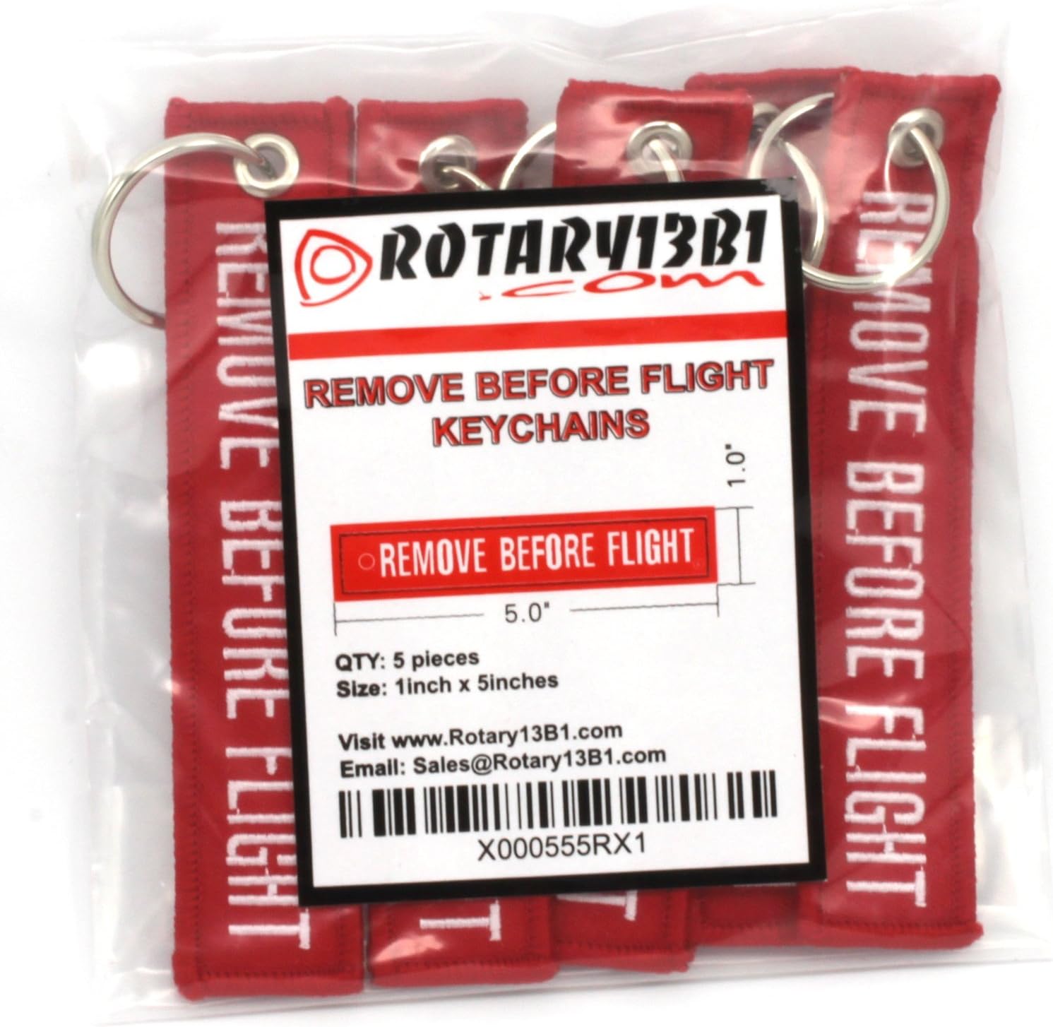 Remove Before Flight Key Chain - 5 Pack Red with White Letters - Rotary13B1: Automotive