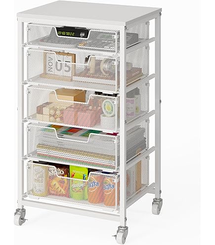 Linon Cary 6-Drawer Rolling Storage Cart - Black Pinewood, Removable Drawers, Casters, 13.5x15.5x25.75 Inches