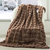 VELLUBAM Faux Fur Heated Blanket Throw Camel - Luxury Fluffy Rabbit Bubble Electric Blanket with 6 Heating Levels, 4 Time Settings, Ideal Gift for Women, Machine Washable (50"x60")