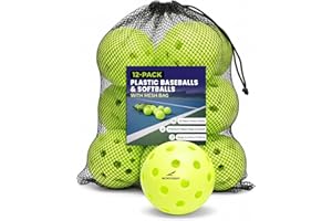 Montabay Plastic Baseballs & Softballs 12 Pack - Durable Practice Balls with Mesh Bag - Fits Any Bucket of Baseballs - Indoor Outdoor Baseball Training Equipment for Softball & T Ball Practice