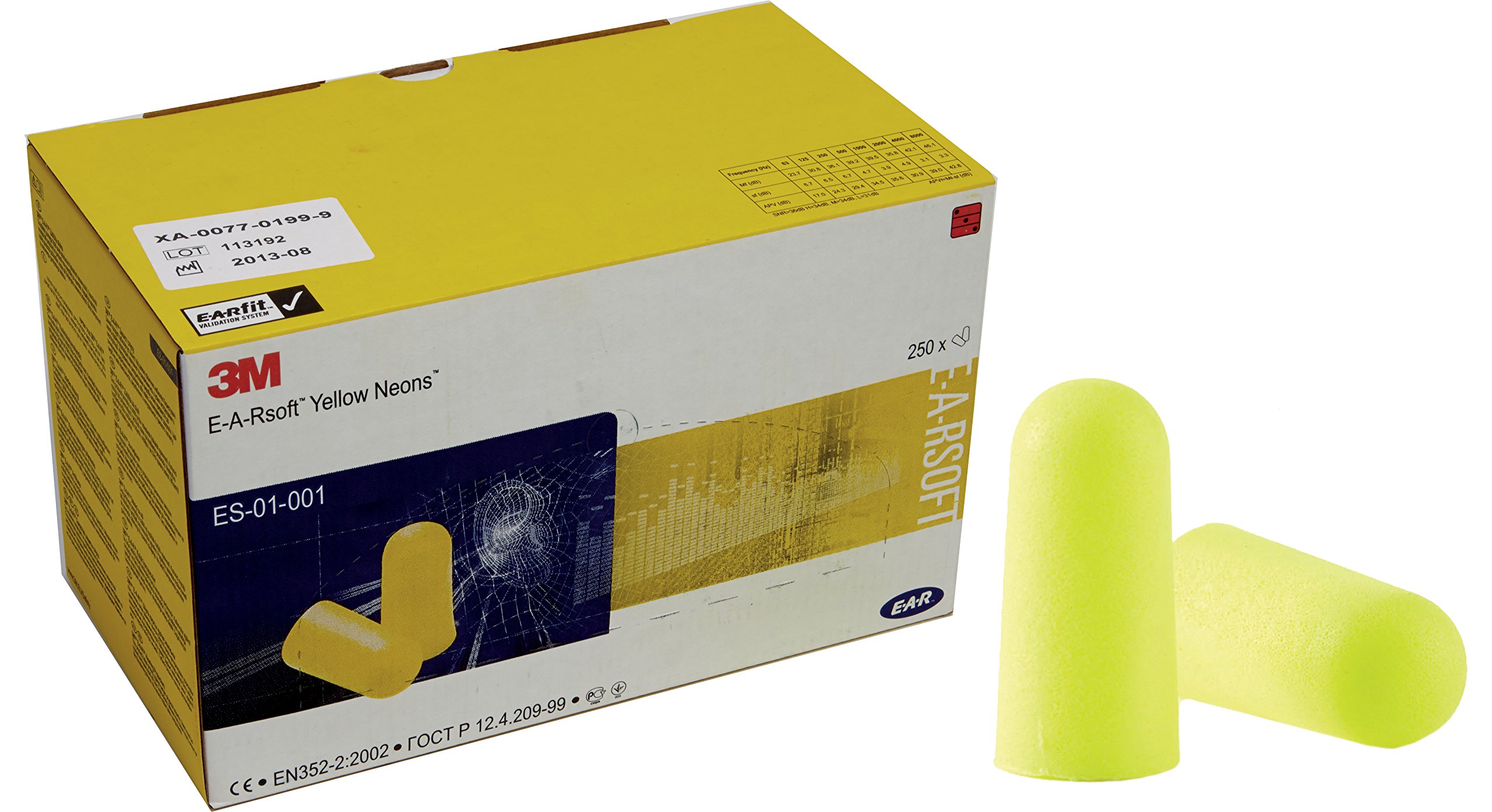 250 Pairs of E-A-R Ear Soft Neon Ear Plugs (500 Ear Plugs in Total) EN352 SNR 36db