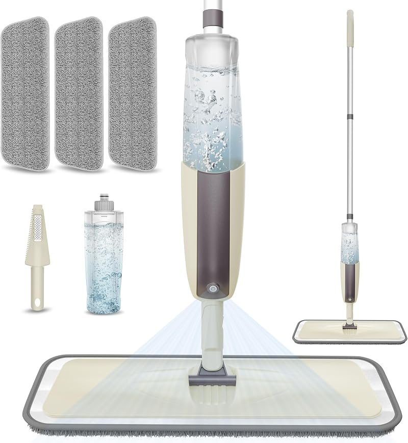 MEXERRIS Spray Mop with 3 Reusable Pads 300ml Bottle Floor Cleaner
