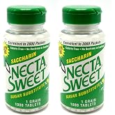 Necta Sweet Saccharin Tablets, 1 Grain, 1000 Tablet Bottle (Pack of 2)