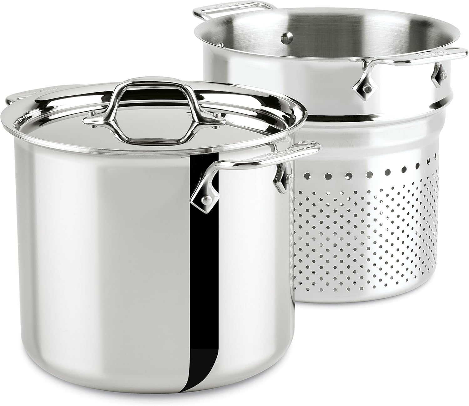 All-Clad Stainless Steel Tri-Ply Bonded Dishwasher Safe Pasta Pentola with Insert / Cookware, 7-Quart, Silver