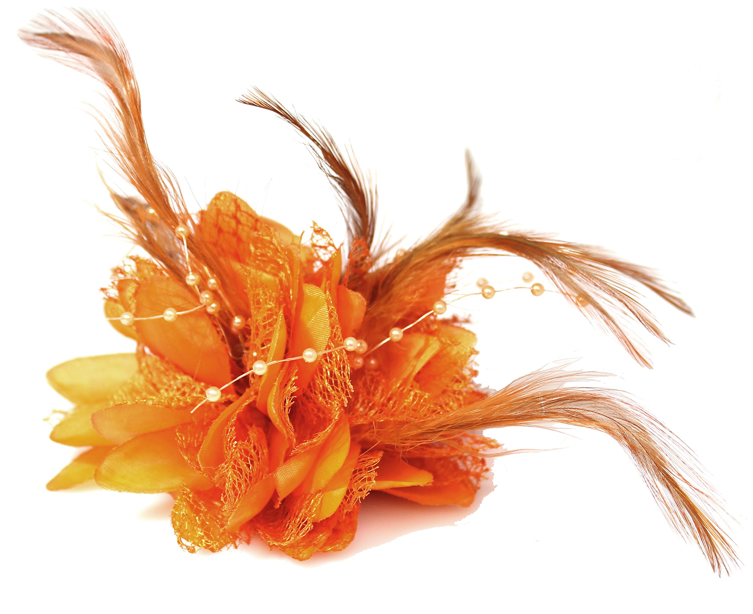Flower Feather Bead Corsage Hair Clips Fascinator Hairband and Pin (Orange) โ image 1
