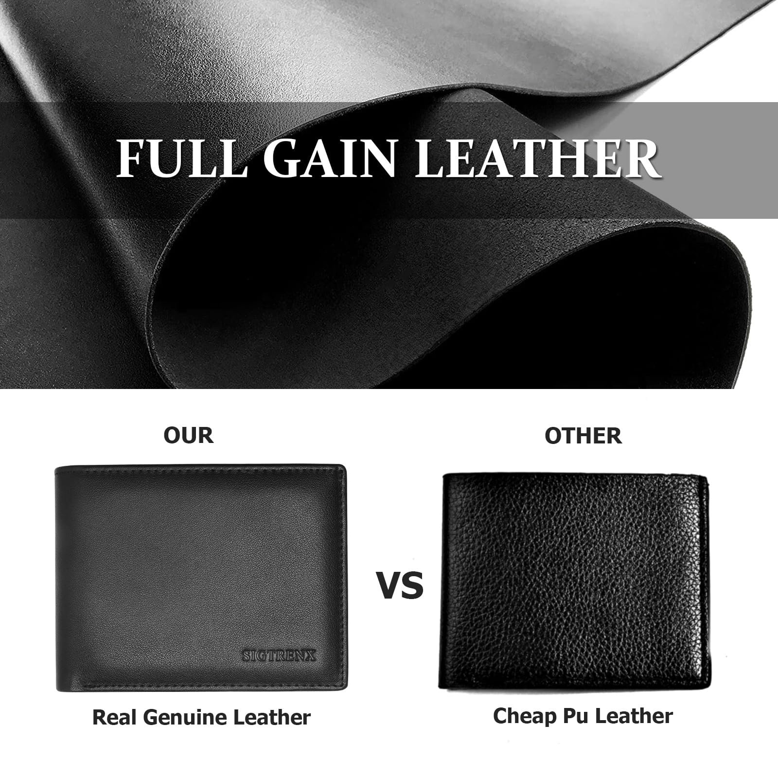 Leather Wallets for Men, Genuine Leather Mens Wallets Bifold Rfid Blocking with 2 ID Windows