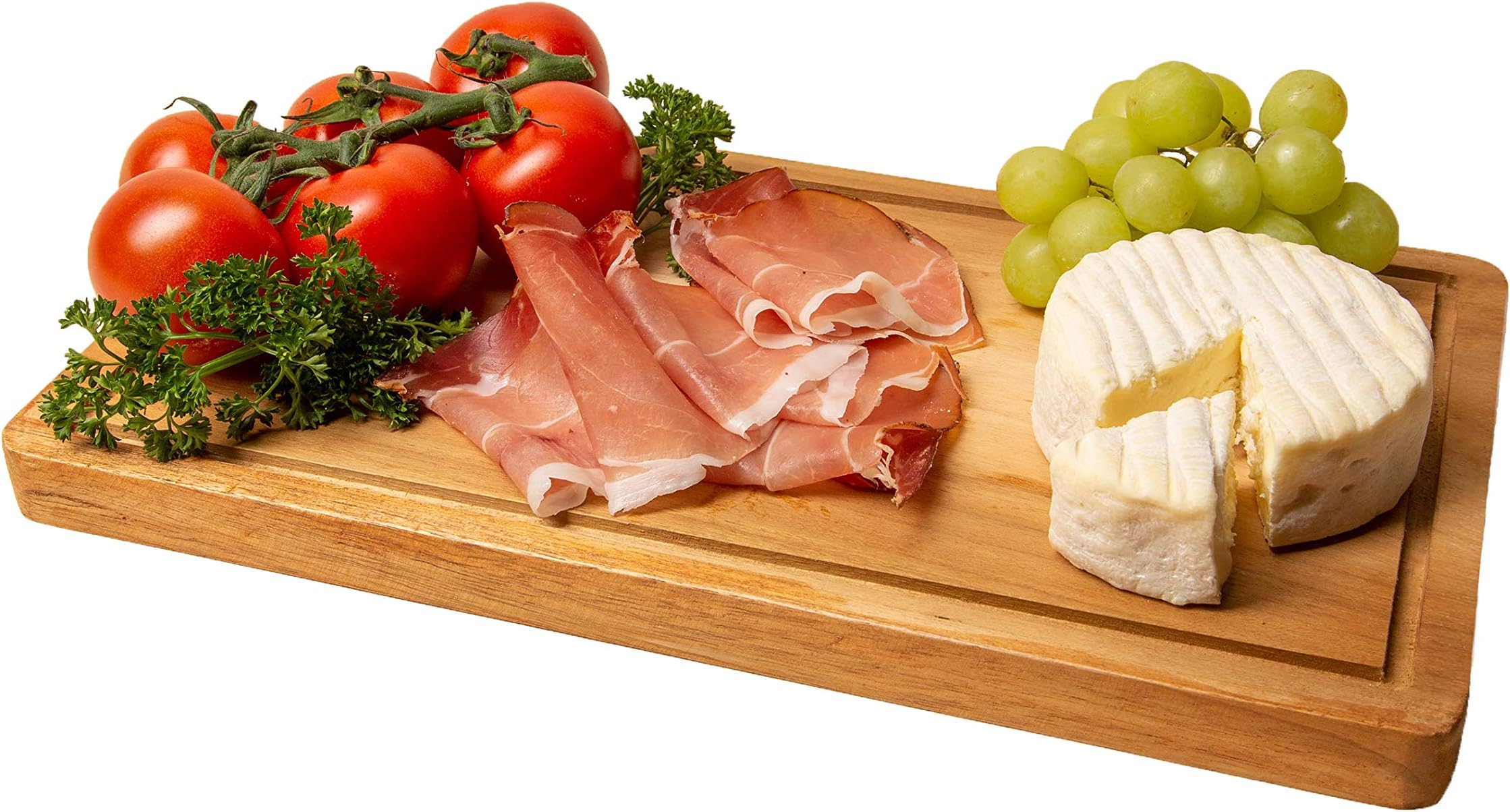 Wood Chopping Board/Serving Board with Side Grip and Juice Groove/Food Grade Polished 33cm x 19cm x 2cm